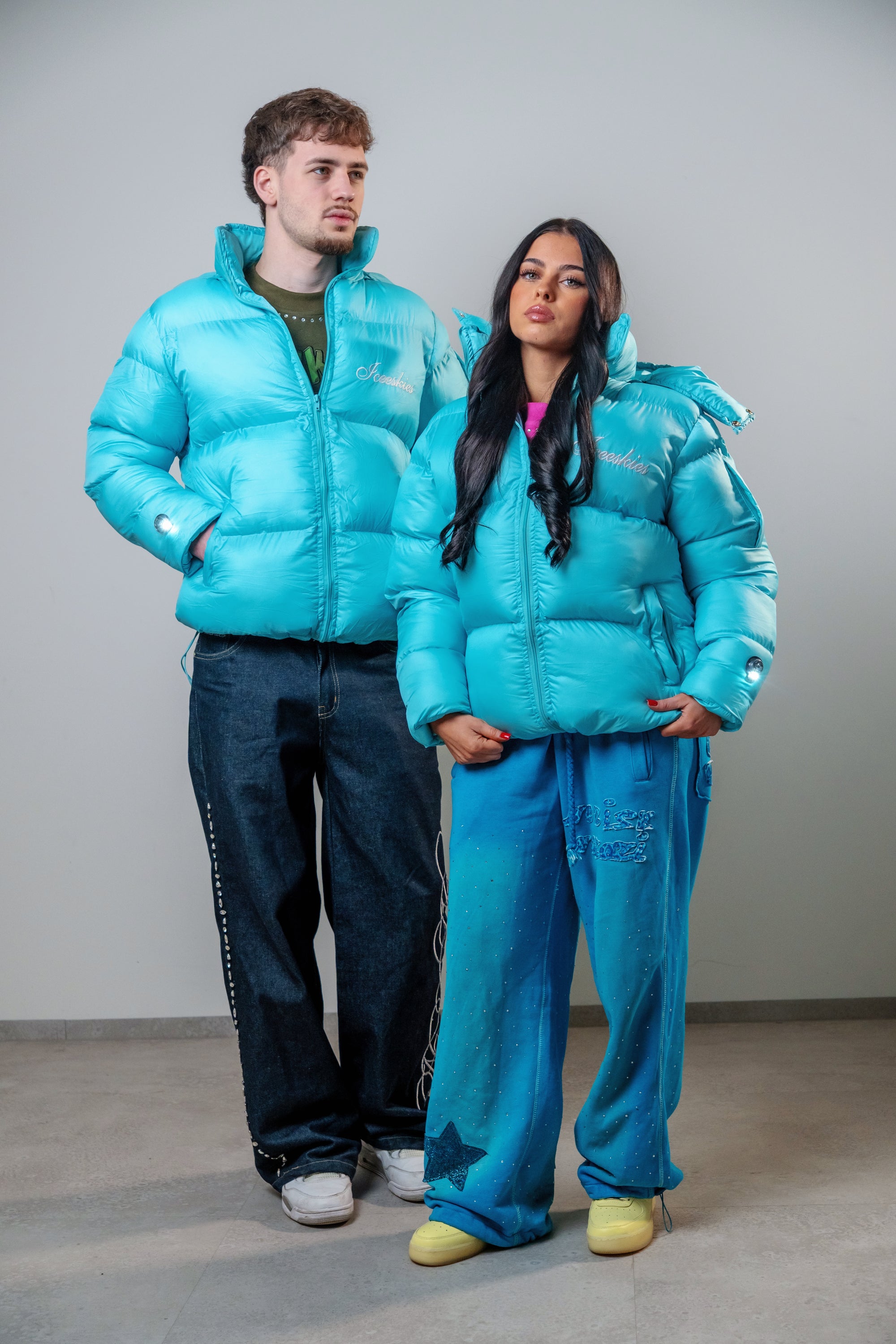 Turquoise blue puffer jacket