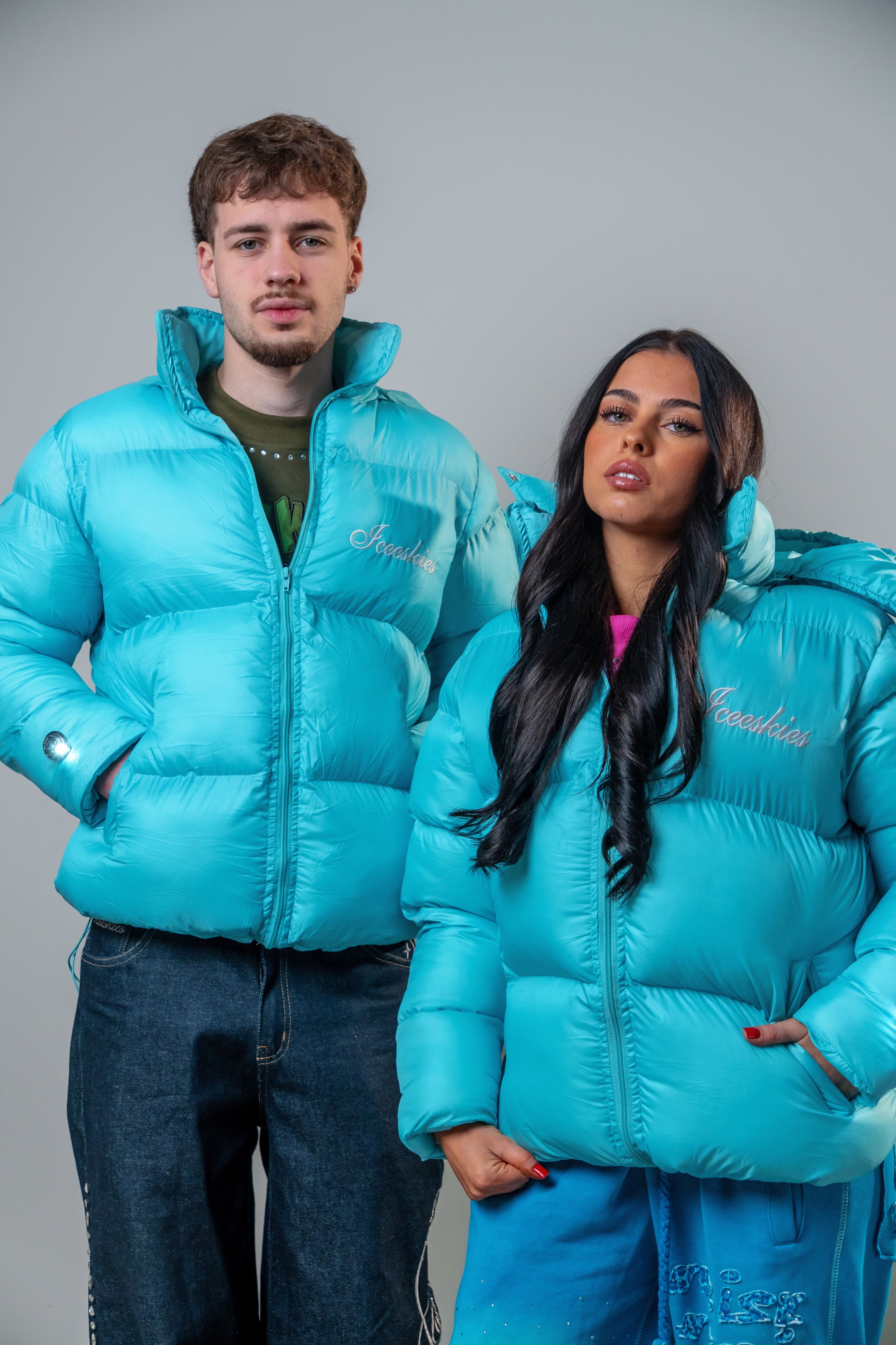 Turquoise blue puffer jacket