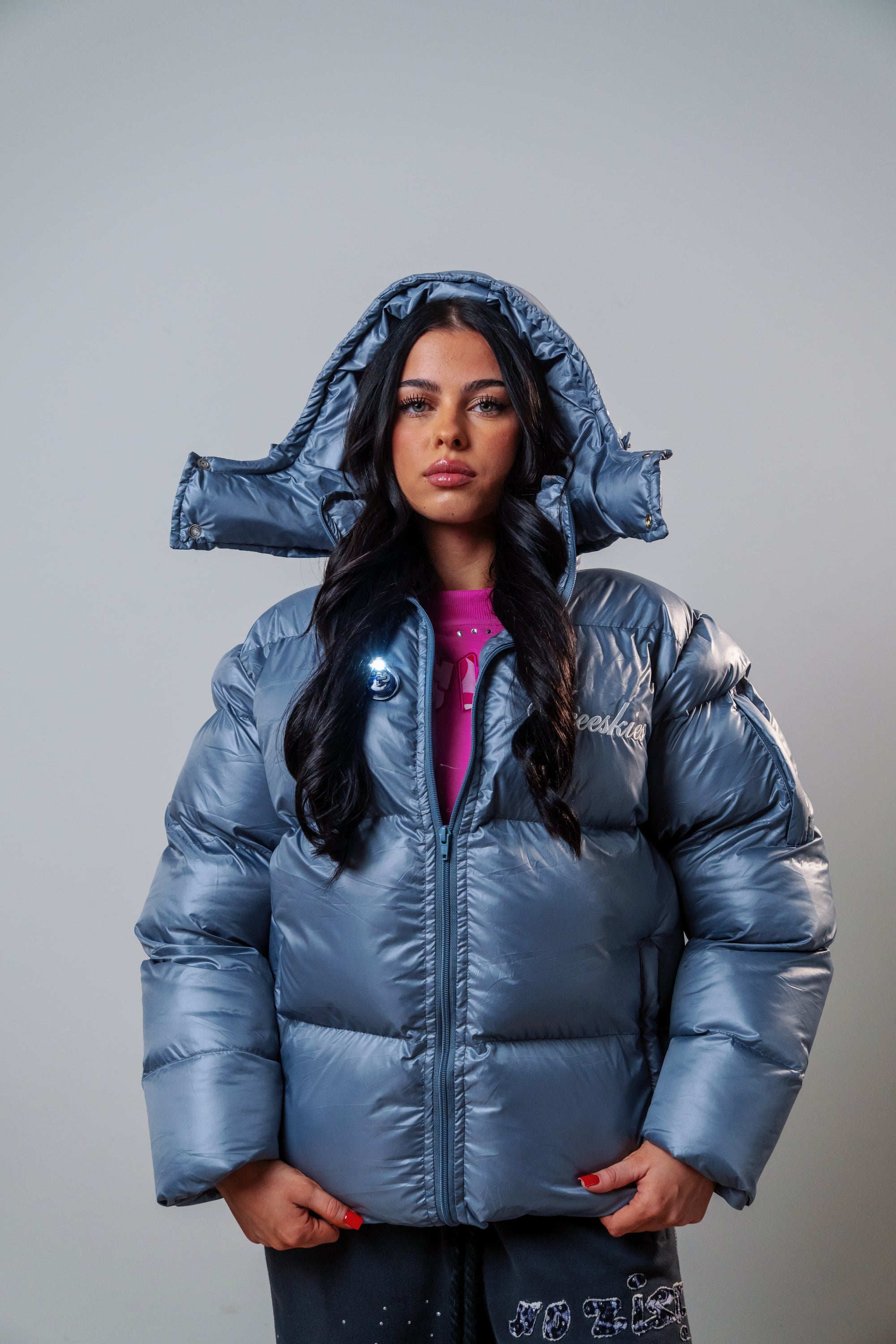Silver puffer jacket
