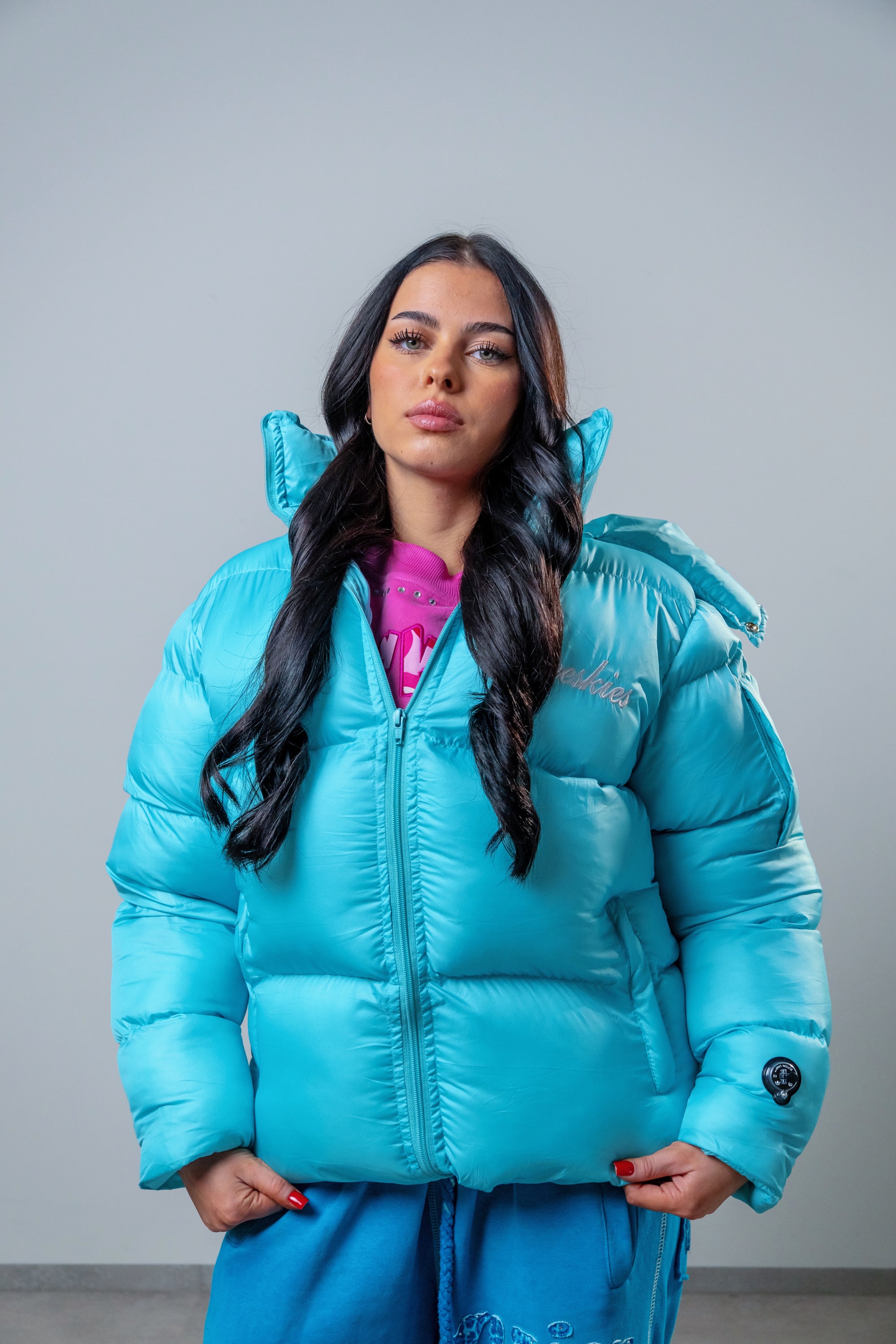 Turquoise blue puffer jacket