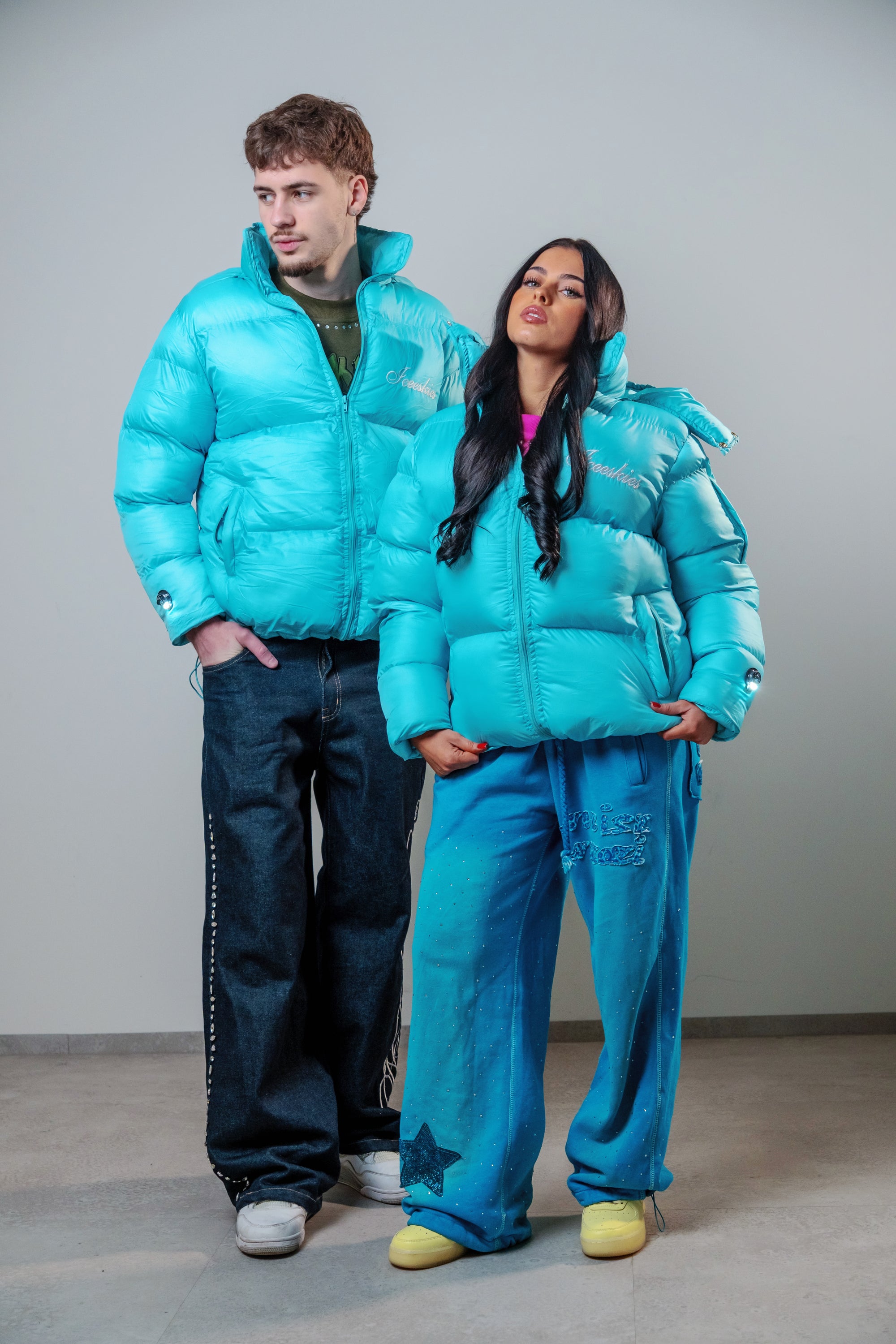Turquoise blue puffer jacket