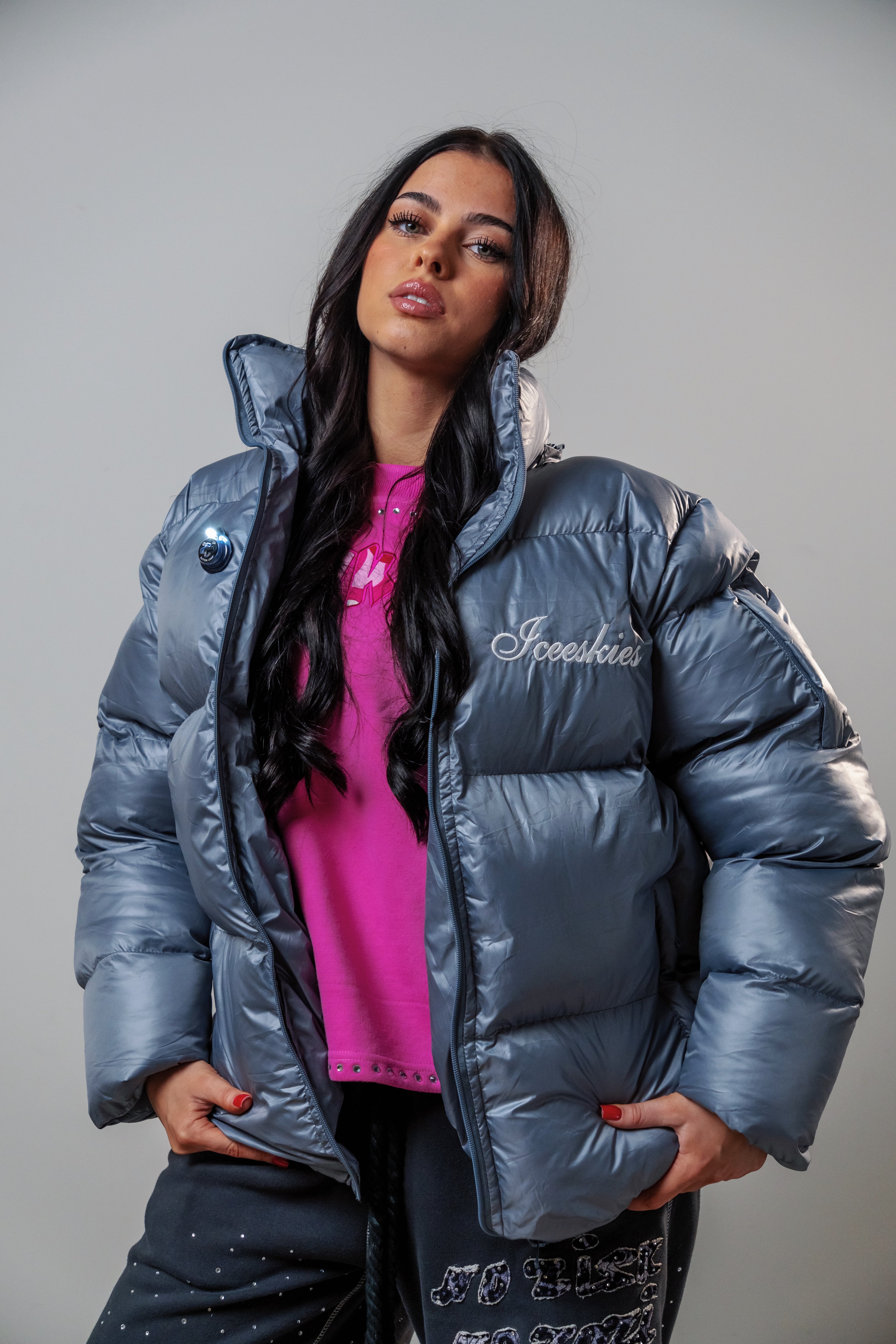 Silver puffer jacket
