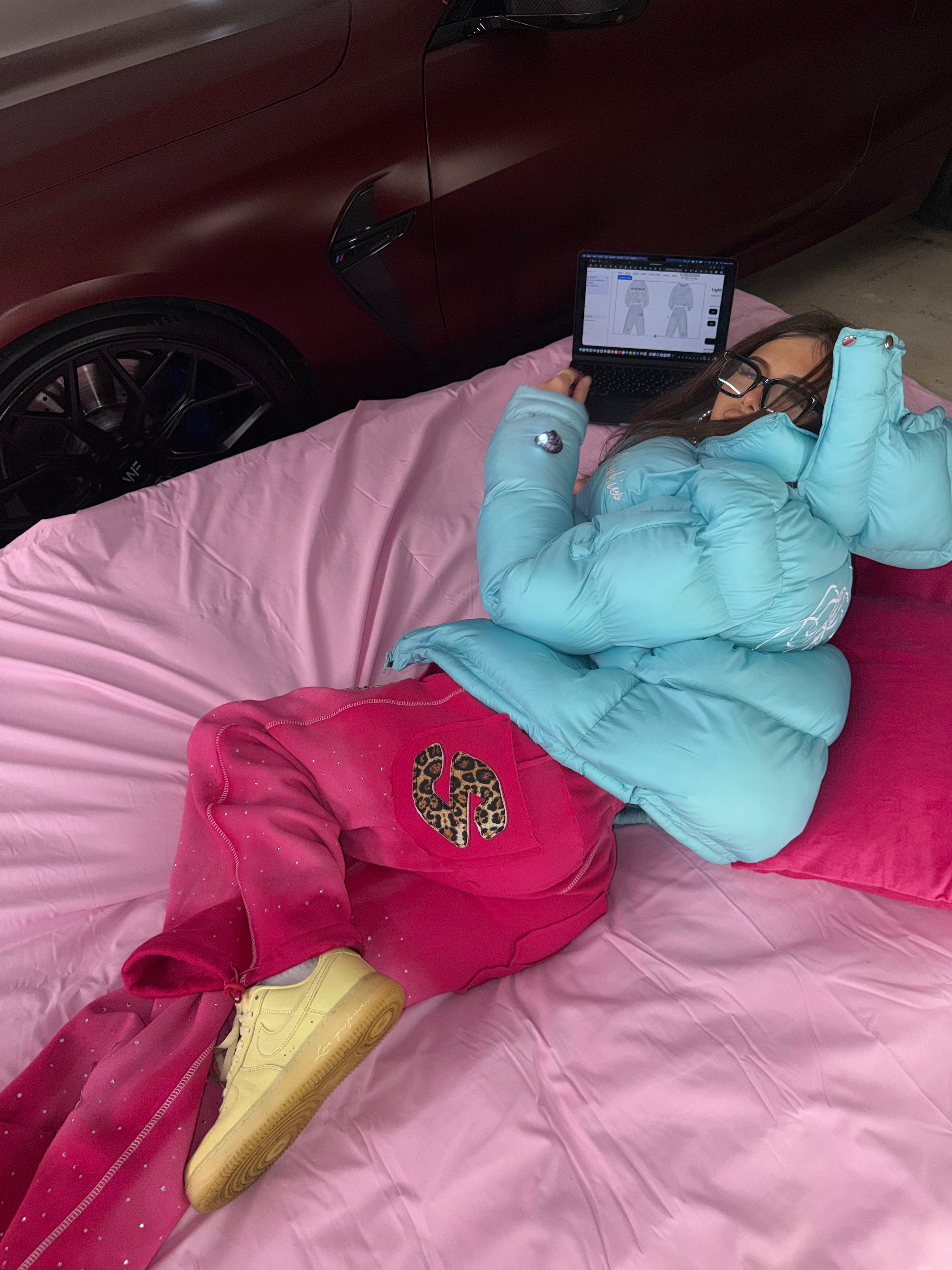 Turquoise blue puffer jacket