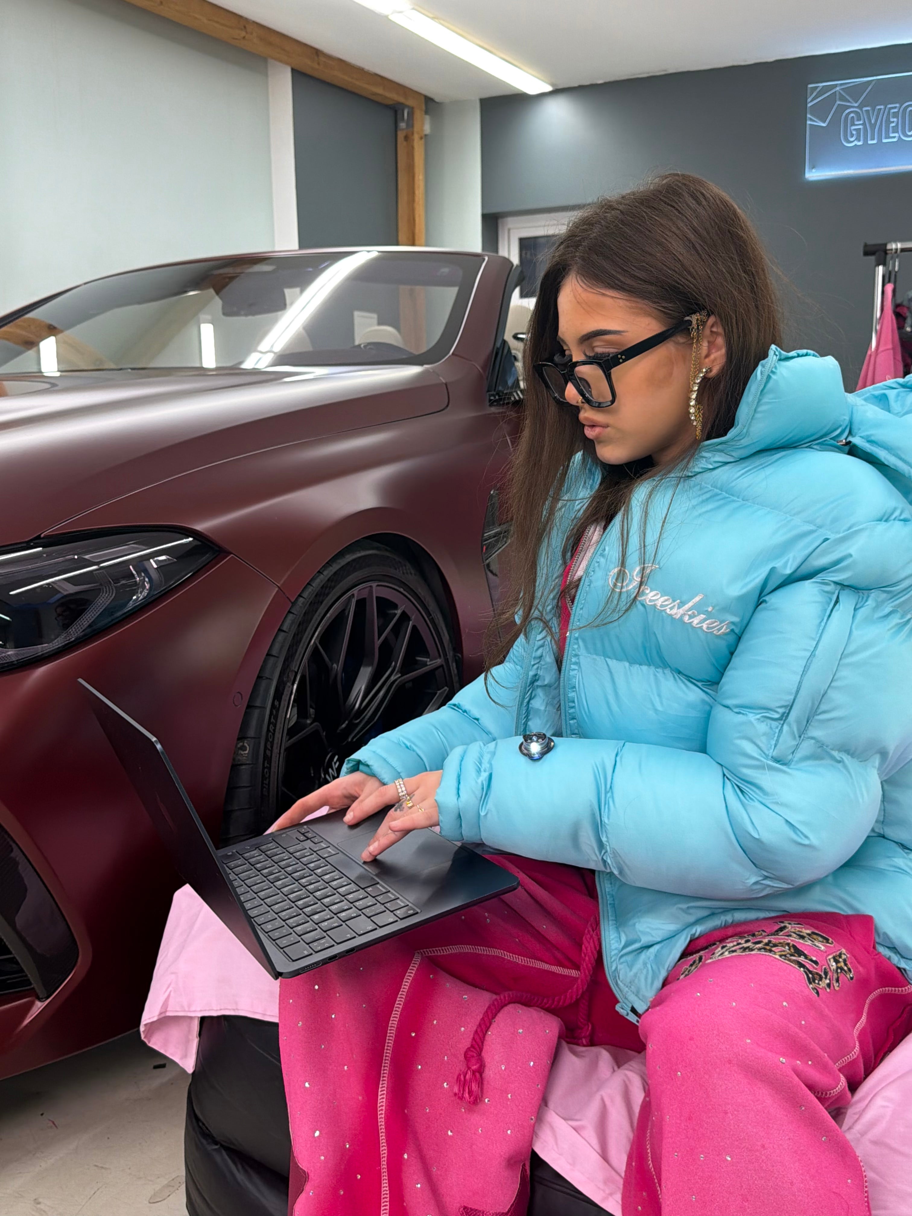 Turquoise blue puffer jacket