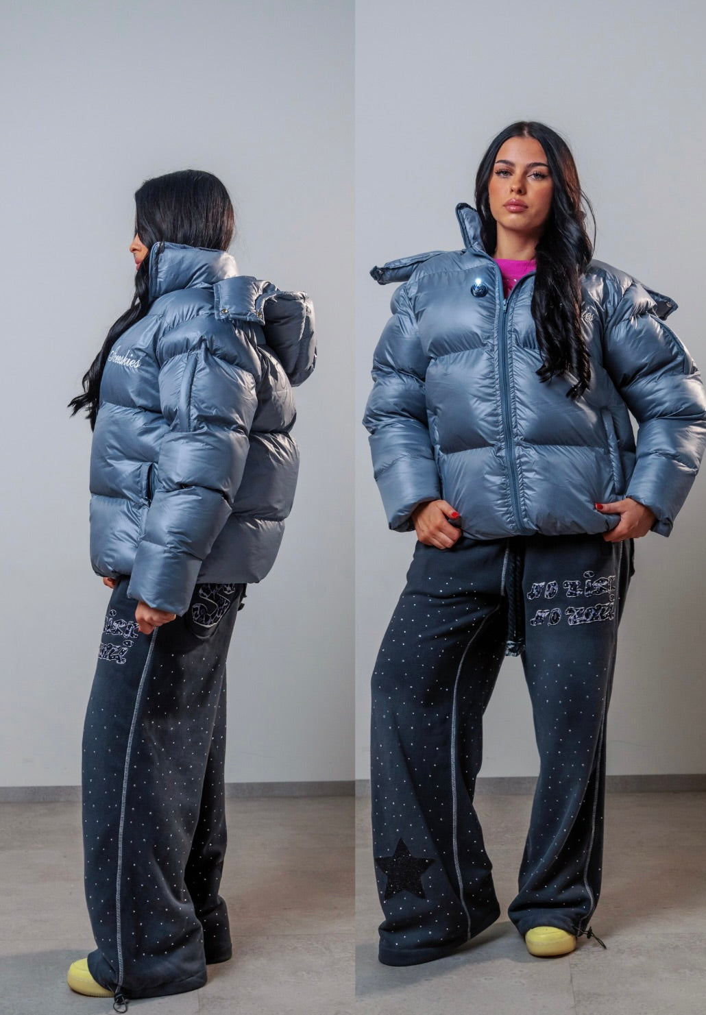 Silver puffer jacket
